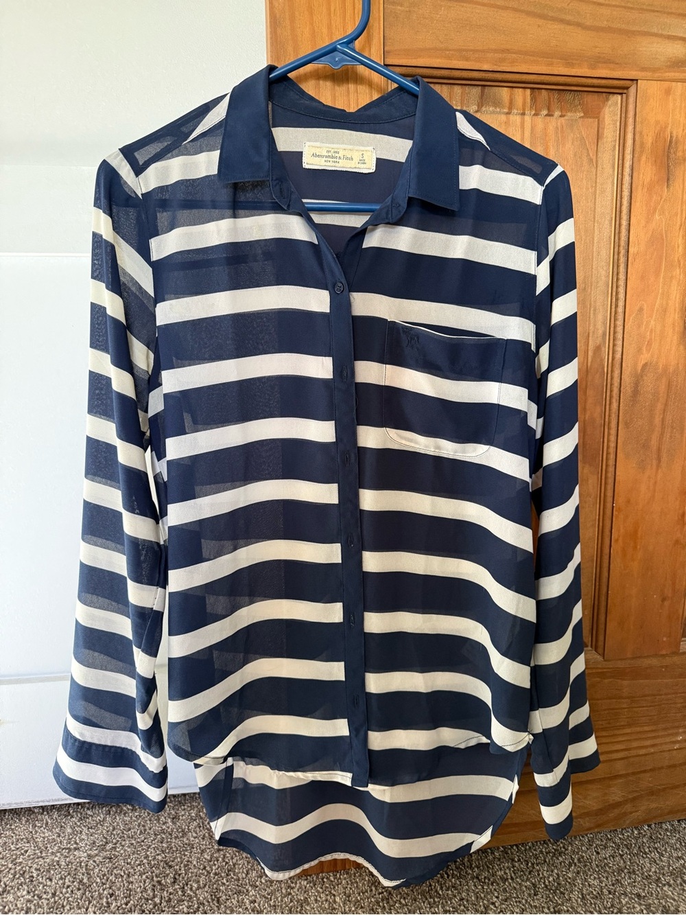 Abercrombie & Fitch Navy and White Striped Shirt